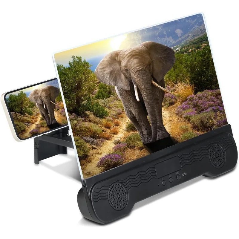 Phone Screen Amplifier 14" Cell Phone Screen Magnifier with Wireless Speaker Foldable Phone Stand with HD Screen Amplifier for Movies Videos Gaming