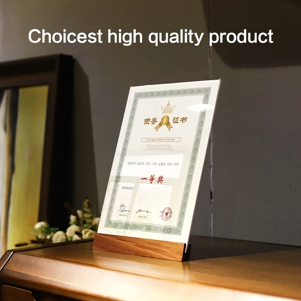 A4 Acrylic Certificate Stand Tabletop Document Frame 2 Wood Styles Picture Holder Sign Frame Card Place Note Holders