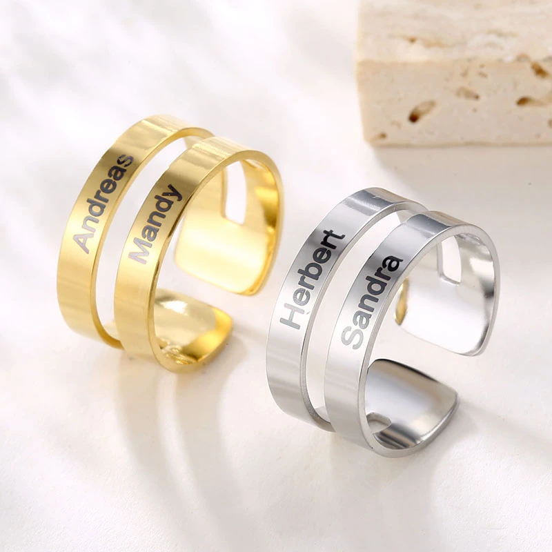 Anillos con grabados personalizados para mujer, joyería giratoria acero inoxidable, letras doradas de moda, anillo de boda, regalos de fiesta| | - AliExpress