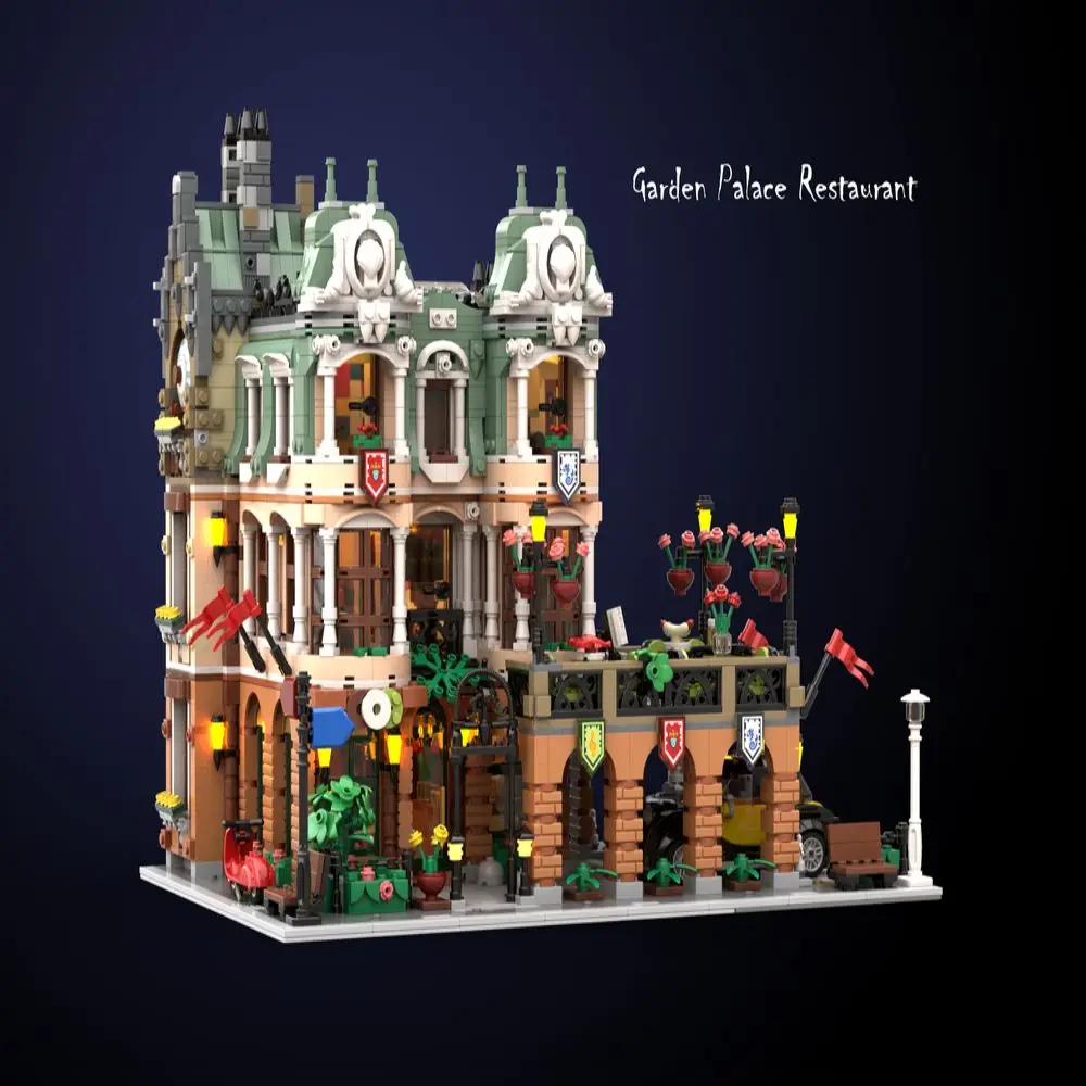 MOC Modular Garden Palace Restaurant Street View Model Building Blocks 4552PCS Technology Bricks Assembly Toys Gifts