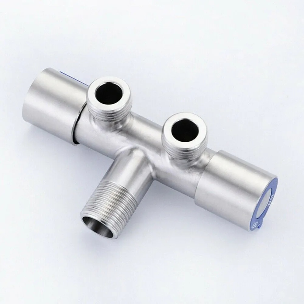 Double Handle Sta===l Cold Water Faucet ===throom Tap Va==e Angle Valve Si======nlet Double Outlet Double Control Valve 6