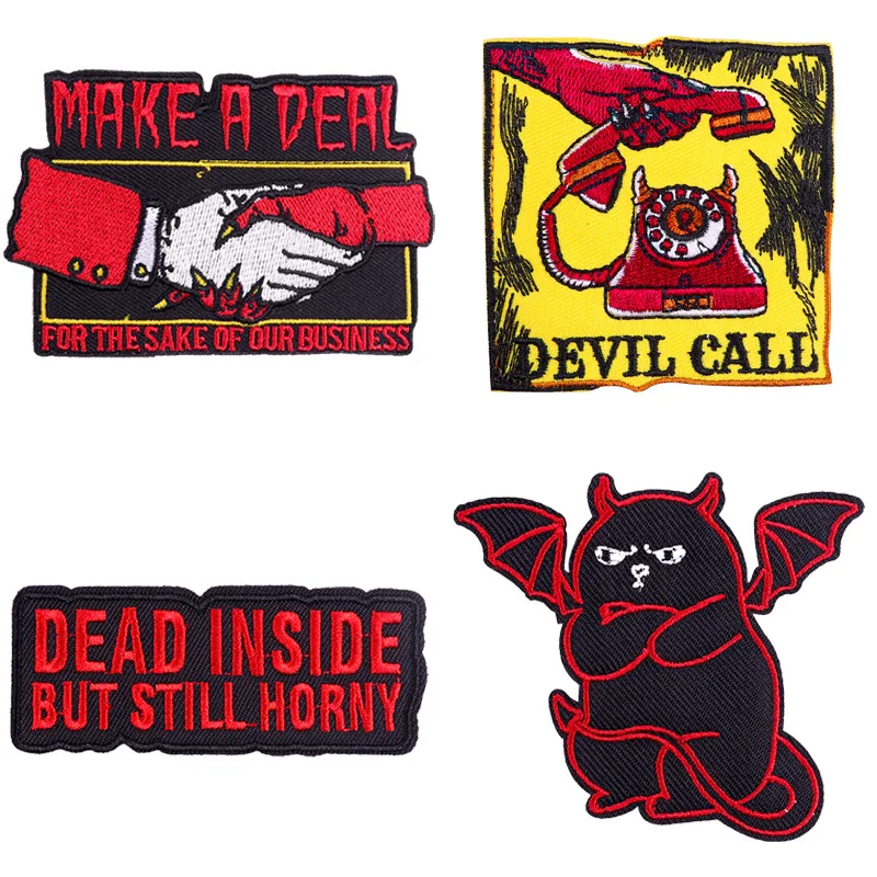 

Punk Rock Embroidery Patches Fashion Devil Iron on Sticker DIY Chest Shoulder Badges Clothes Jeans Jackets Bags Hats Accessories
