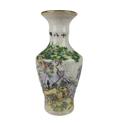 

Chinese old porcelain ornaments Pastel Cracked glaze Crane pattern vase