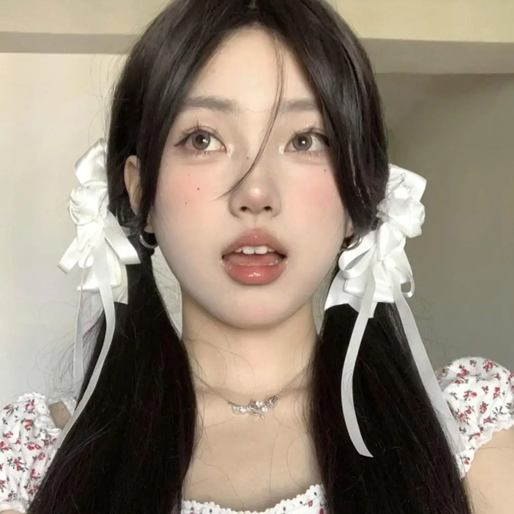 Elegant Rose Flower Satin Hairpins Y2k Women Girls Ponytail Clip Bow Ribbon Hair Clips Barrette Wedding Party Hair Accessories