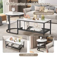 Anajqaqia Ensemble de 2 tables basses gigognes, ensemble de tables d'appoint séparables 2 en 1 pour salon, avec étagère de rangement en maille, structure en métal noir pour salon 7