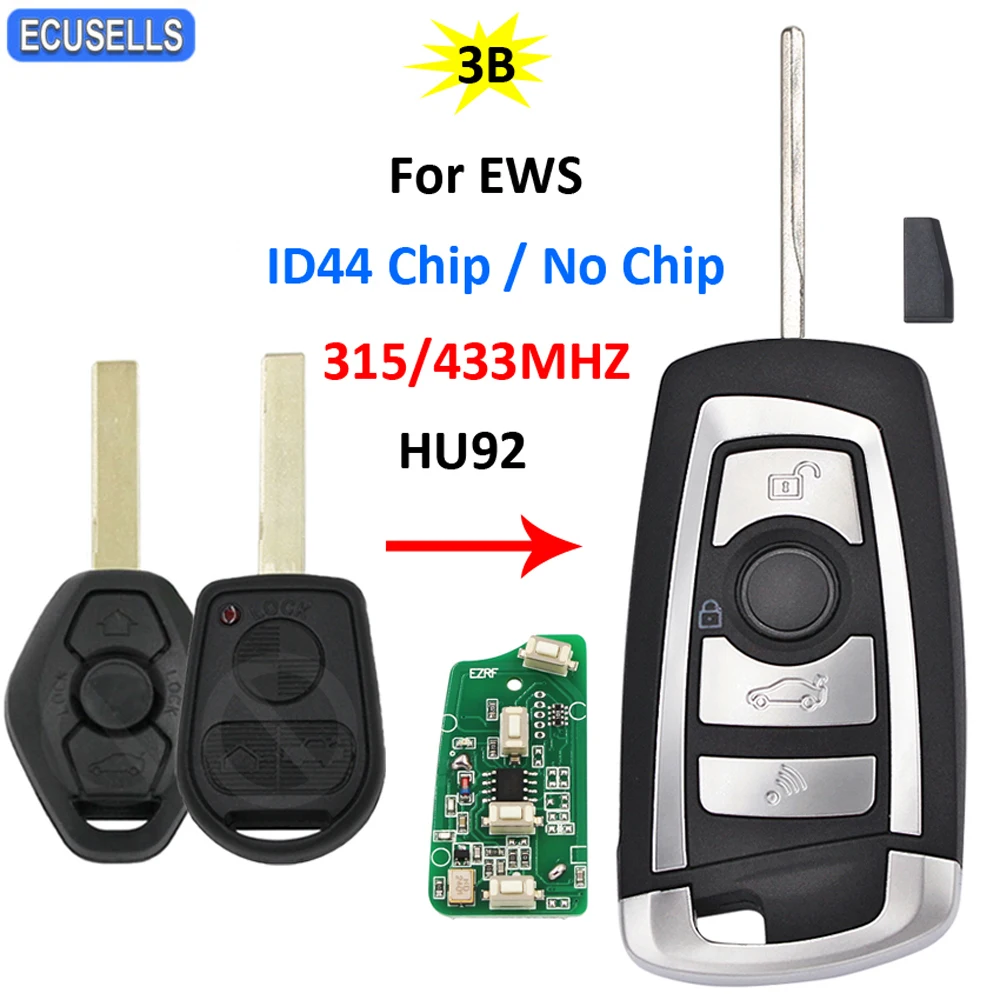 3 Button Remote Car Key 315/433MHZ ID44 PCF7935 Chip HU92 Blade for BMW EWS 325 330 318 525 530 E38 E39 E46 M5 X3 X5,car remote key,car key