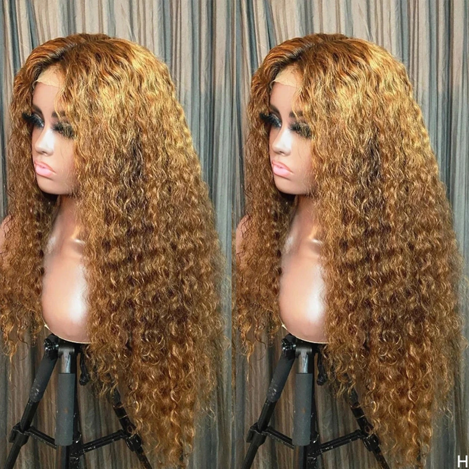 

Glueless Honey Blonde Curly Women Human Hair Wigs Baby Hair Long Water Wave 13x4 Lace Front Wigs Pre Plucked Natural Hairline