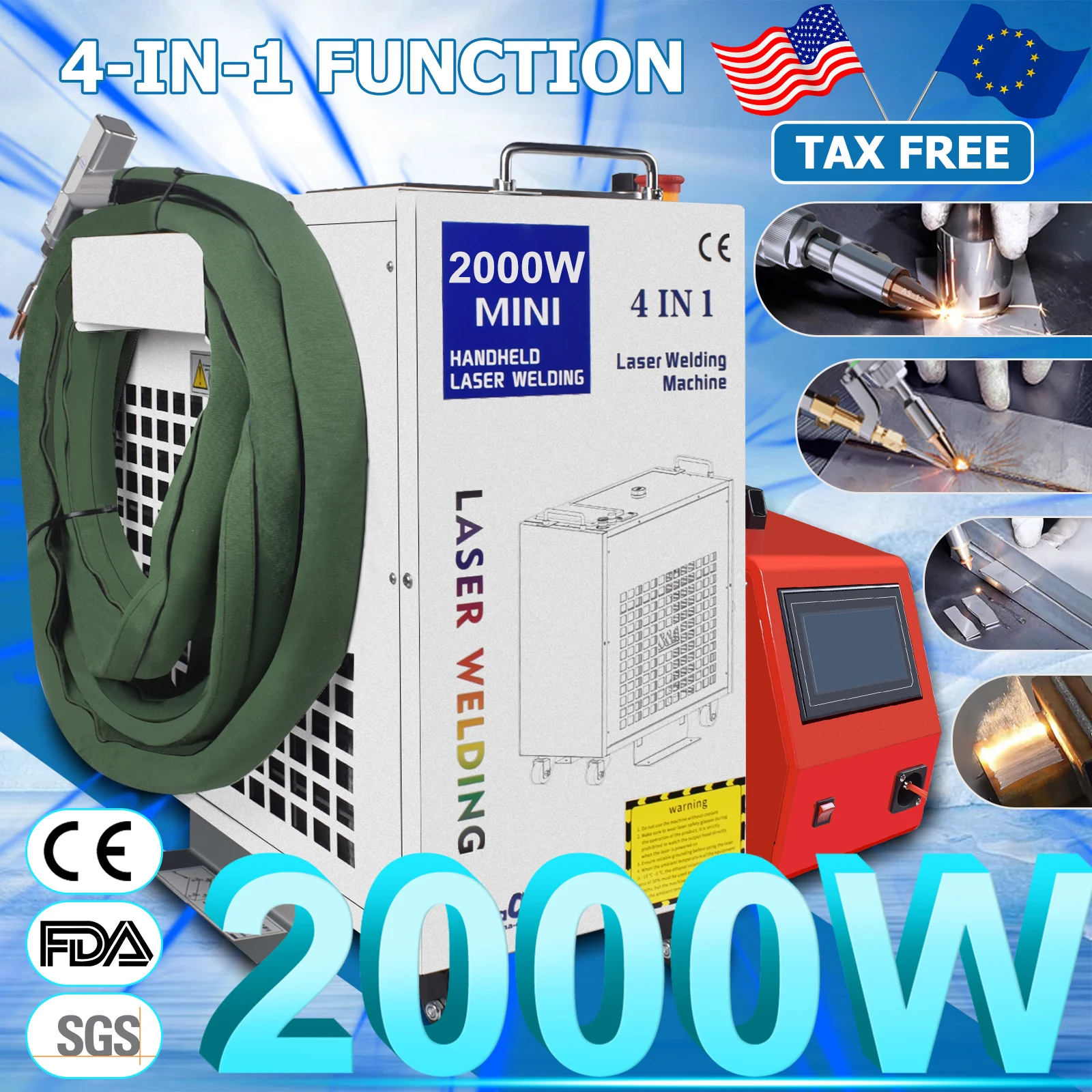 EU STOCK 4 in 1 2000W Laser Welding Machine Fiber Laser Welder Cleaning Welding Cutting Water Cooling for Metal US STOCK
