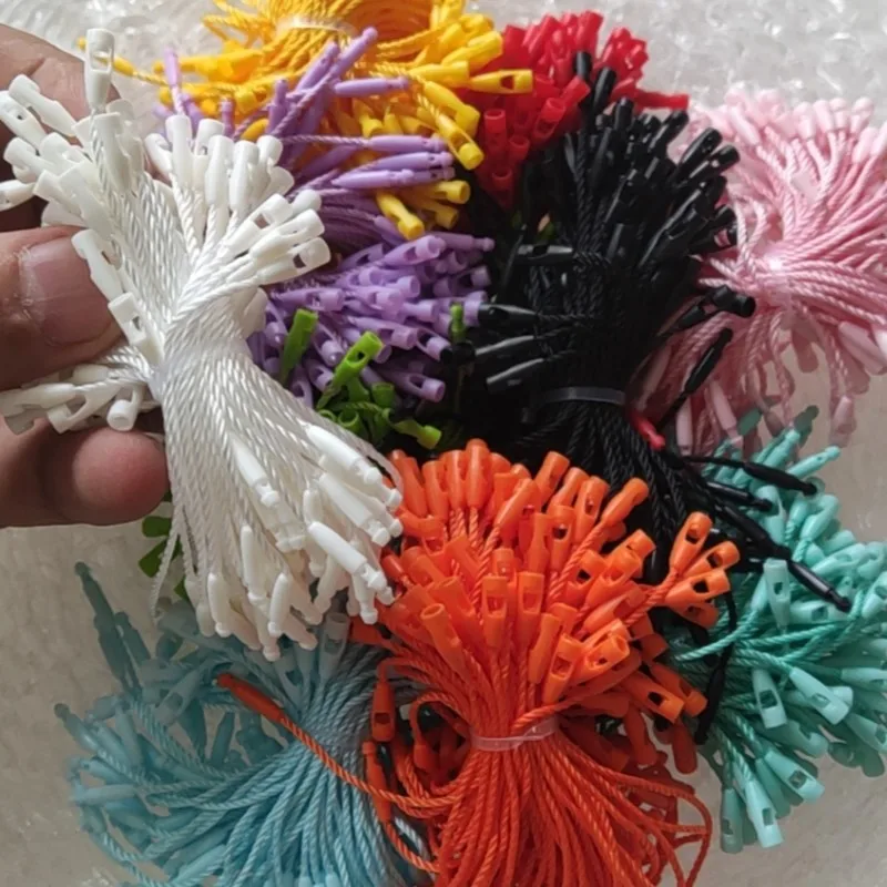 Black Rope polyester 8 CM Tag Strings White Snap Lock Pin Loop Tie Fasteners 3 inches length Blue Small Tags Cords polyester rope 1000PCS