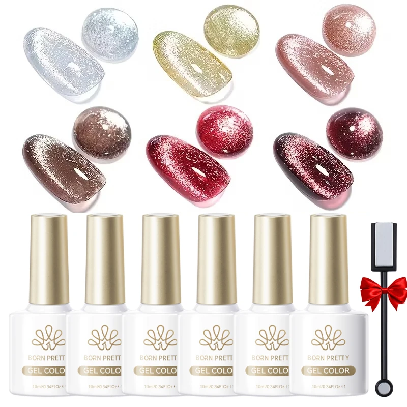 BORN PRETTY Shimmering Moonlight Gel Nail Polish Set - Sparkle White Silver UV Soak Off Manicure Gel