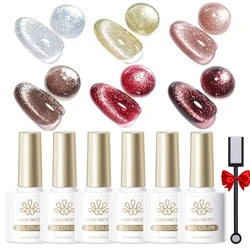 BORN PRETTY Shimmering Moonlight Gel Nail Polish Set - Sparkle White Silver UV Soak Off Manicure Gel (245050 - 6Pcs - 10ml)