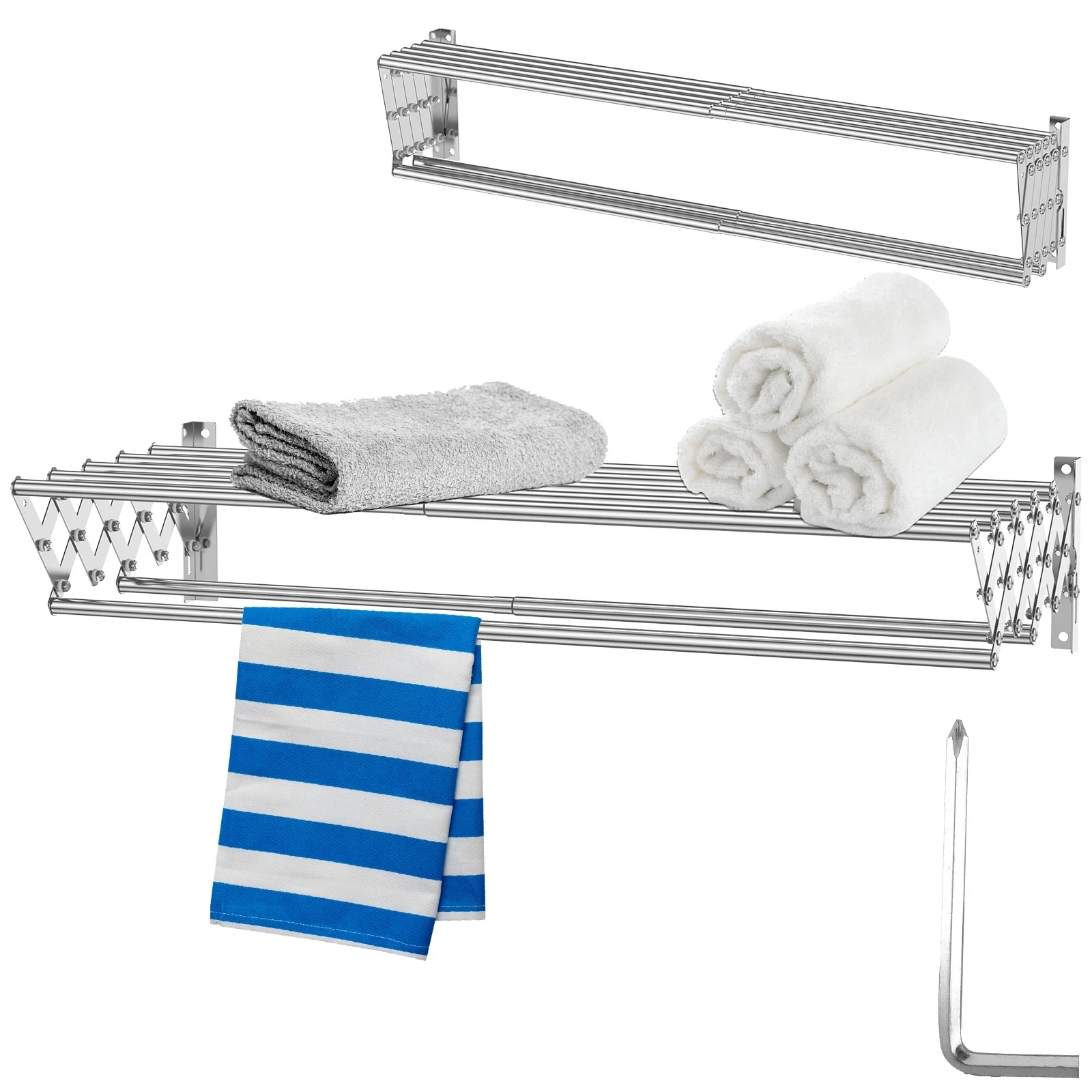 Stainless Steel Wall Mounted Clothes Drying Rack Accordion Retractable Drying Rack Towel Clothes Horse For Balcony Bathroom 3