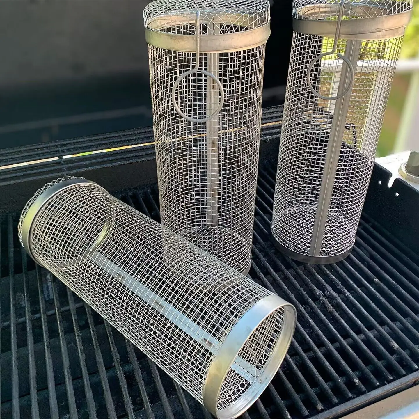 

Greatest Grilling Basket Ever Outdoor BBQ Baskets Stainless Steel Barbecue Bucket Kitchen Gadgets Skewer Rack Camping Tools