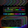 RGB Light Mouse Pad Topographic Black and White Pattern Gaming - Button Control Extended Keyboard Mat Non-Slip Rubber Base 6