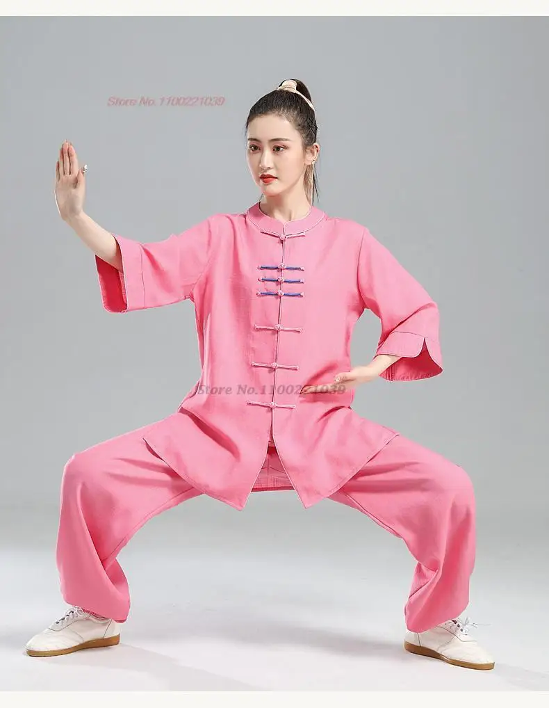

2023 chinese cotton linen set kung fu tai chi clothing martial arts taijiquan wushu uniform vintage tops+pants wing chun set