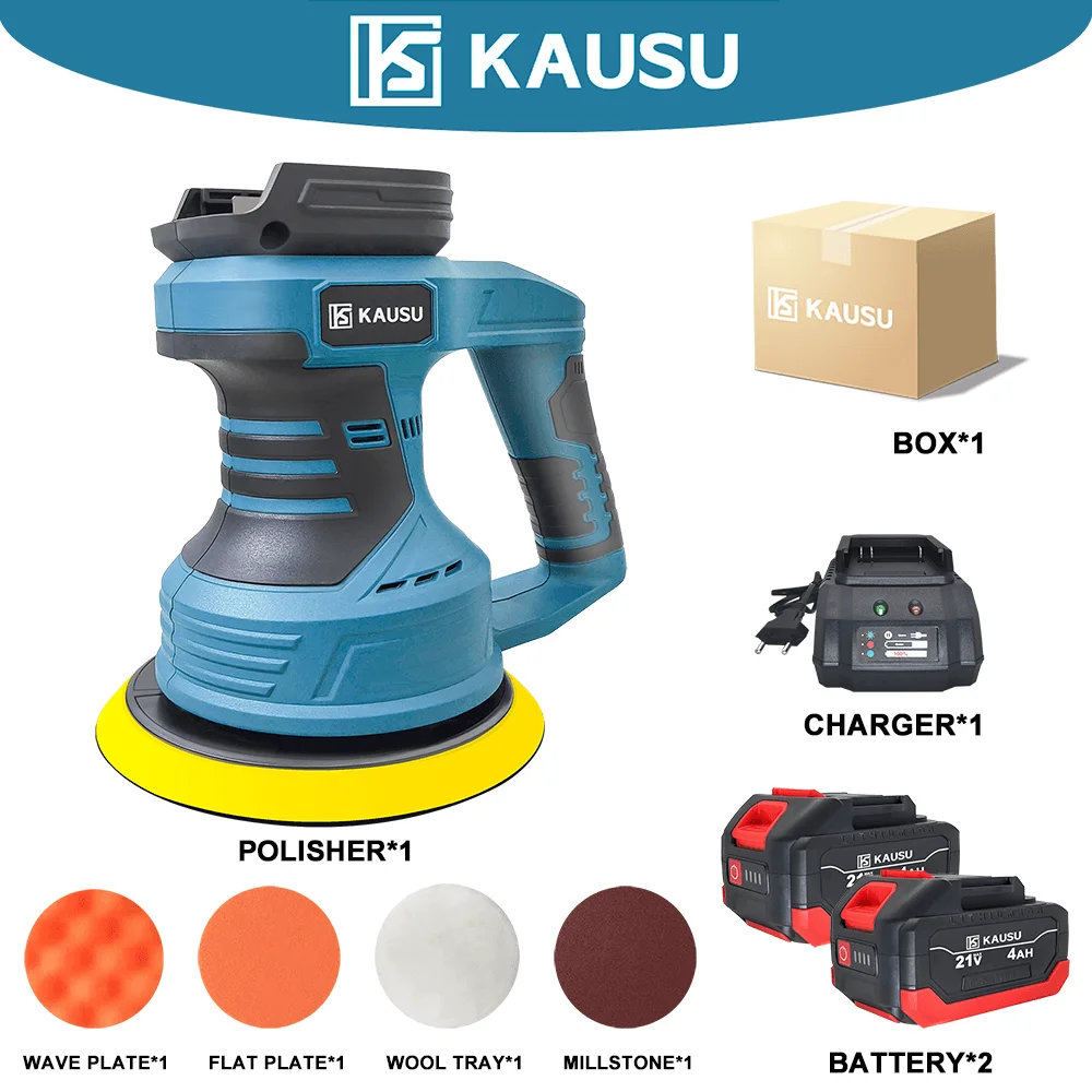 KAUSU Cordless Car Polisher 150mm 8 Gears LCD Electric Waxing Machine Portable Auto Polishing Power Tool Makita 18V Battery