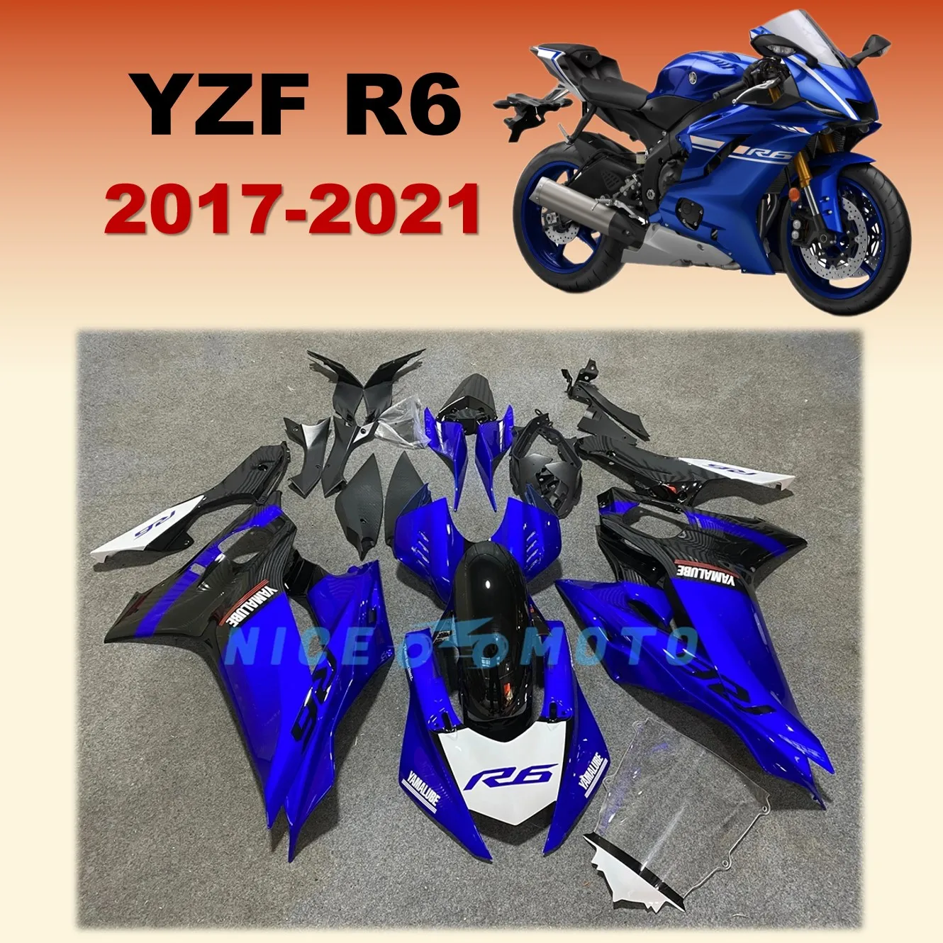

Высококачественный комплект обтекателей для мотоциклов ABS YZFR6 2017 2018 2019 2020 2021 YZF R6 17 18 19 20 21 22 синий белый черный