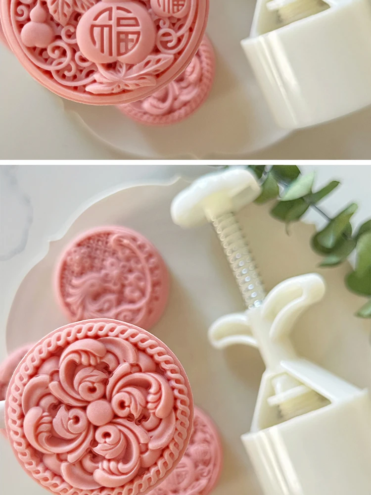 Glücksbringer-Mondkuchenform für Herbstfest-Geschenke, Traditionelles Gebäckformwerkzeug für Grüne-Bohnen-Kuchen mit Symbolik für Wohlstand und Glück – Detail 4