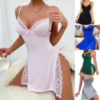 Mode femme Lingerie Sexy avec Perspective pyjama érotique Slip Mini robe robes licou doux sommeil chemise de nuit Homewear 2025 6