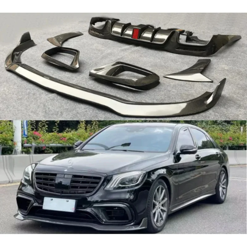 

For Mercedes-Benz W222 S63 S65 S-Class AMG 2018 2019 2020 Real Carbon Fiber Bumper Front Lip Rear Diffuser Side Skirts Spoiler