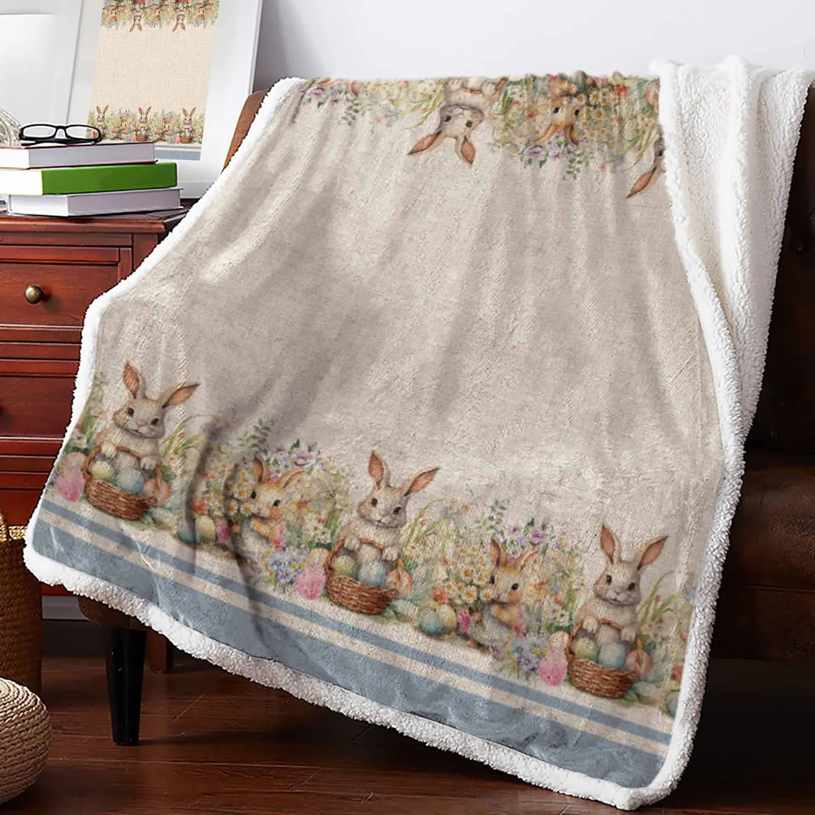 

Easter Eggs Bunny Flowers Cashmere Blanket Winter Warm Soft Throw Blankets for Beds Sofa Wool Blanket Bedspread