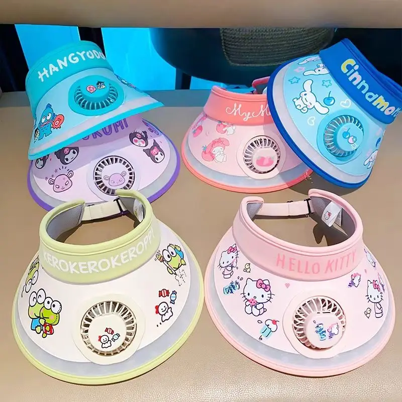 

Summer Hello Kitty Cinnamoroll Anime Sanrio Kawaii Empty Sun Fan Hat Cute My Melody Ins Cooler Sunblock Cap Gifts for Girls