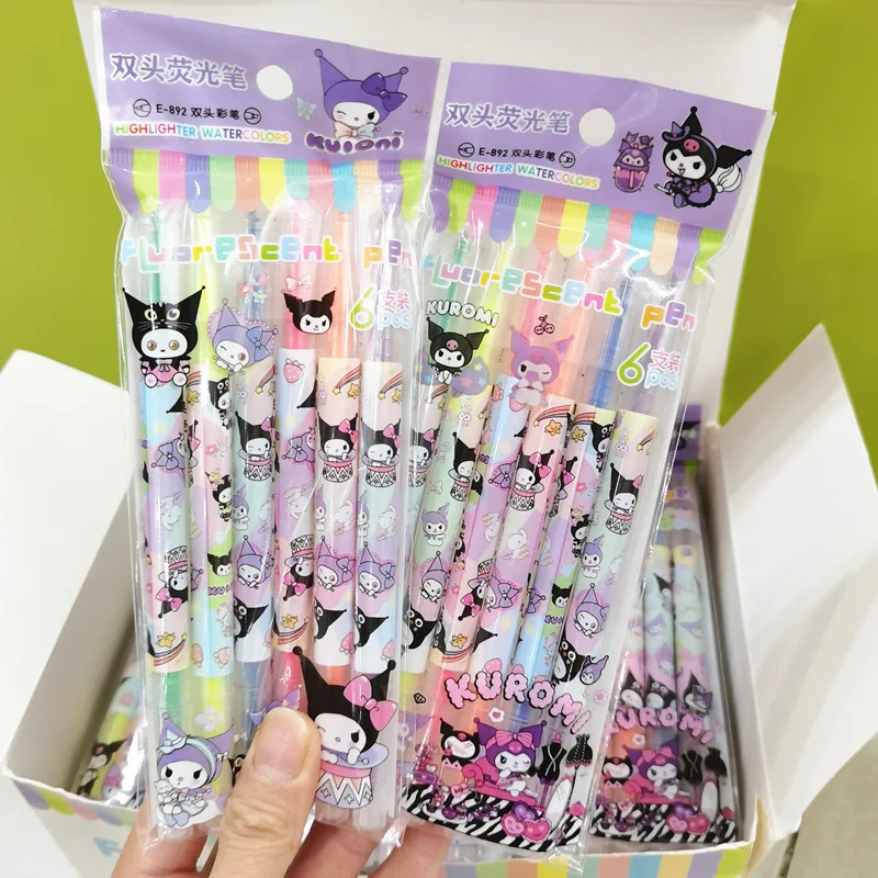 

6Pcs Kawaii Sanrio Anime Highlighter Cartoon Kuromi Cinnamoroll Cute Student Handbook Colorful Marker Pen Toys Girls Gifts