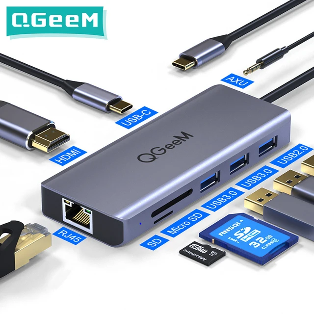 QGeeM USB C Hub for Macbook Pro Air HDMI VGA Micro SD Card Readers RJ45
