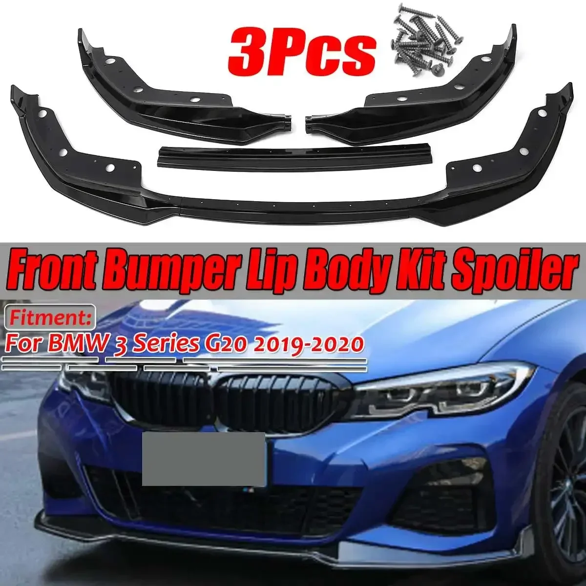 

MP Style 3x Car Front Bumper Lip Spoiler Body Kit Diffuser Spoiler Protector Cover Deflector Lips For BMW 3 Series G20 2019 2020