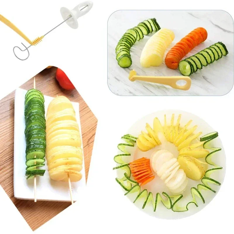 Protable Potato BBQ Skewers for Camping Chips Maker Potato Slicer Spiral Cutter Barbecue Tools Kitchen Accessories Grill