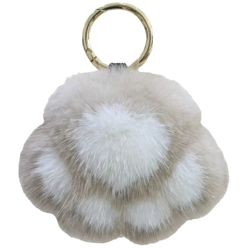 Lovely Cat Paw Keychain Mink Fur Hair Pompon Keychain For Women Girls Cute Animal Paw Pendant Key Ring On Bag Car Trinket