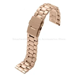 Elegant Stainless Steel Curved End Watch Bracelet with Metal Folding Buckle - 22mm (Rose Gold)
