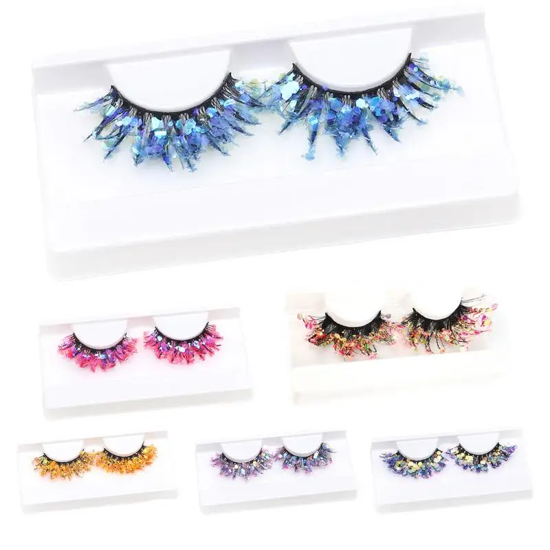 

Glitter Lashes Sparkly 3D Colored Lashes with Sequins Christmas Lashes Shiny Dramatic Decorative Eye Strip Lashes for Holiday