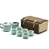 Foldable Storage Bag Outdoor Travel Tote Bag Linen Fabric Button Design Pot Cups Tea Set Organizer 1