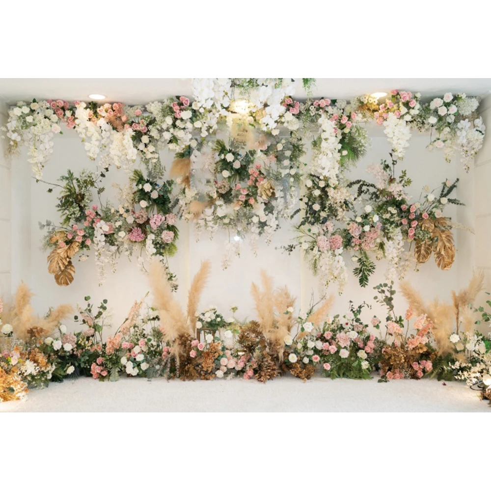 Wedding Flowers Backdrop Bridal Floral Wall White Green Rose Photography Background Romantic Ceremony Decor Party Photo Shoots photo backdrop photo wallpaper party decoration covers