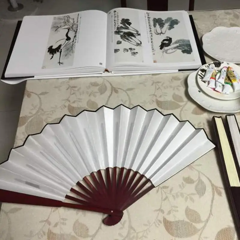Blank Folding Fan Hand Silk Cloth DIY Chinese Folding Fan Wooden Bamboo Antiquity DIY Calligraphy Paint folding fan hand fan