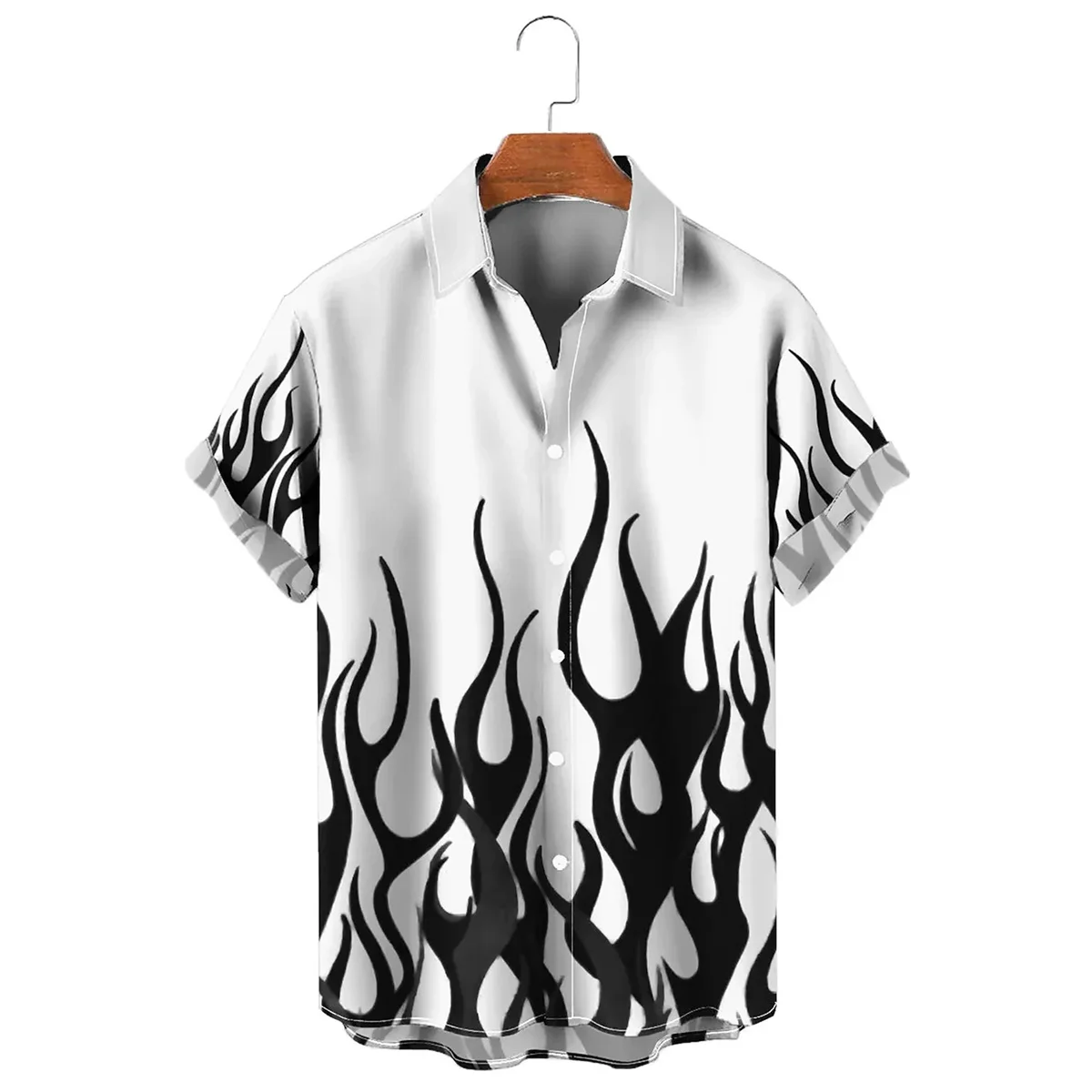 Men's shirt summer flame high-definition pattern 3D printing lapel button up shirt tiki series Hawaiian short sleeved shirt 4