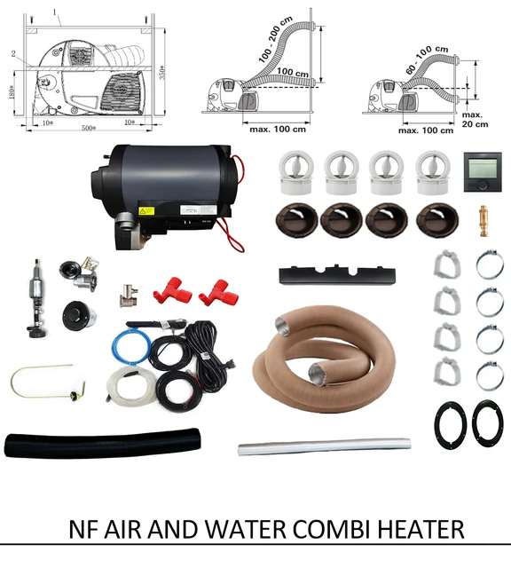 220V-250V Including Valves Kit JP Boiler 4KW Diesel +2kw Electric Hot Air &  Hot Water Combi Heater Kit 5000M Working Altitude Bluetooth App Controller