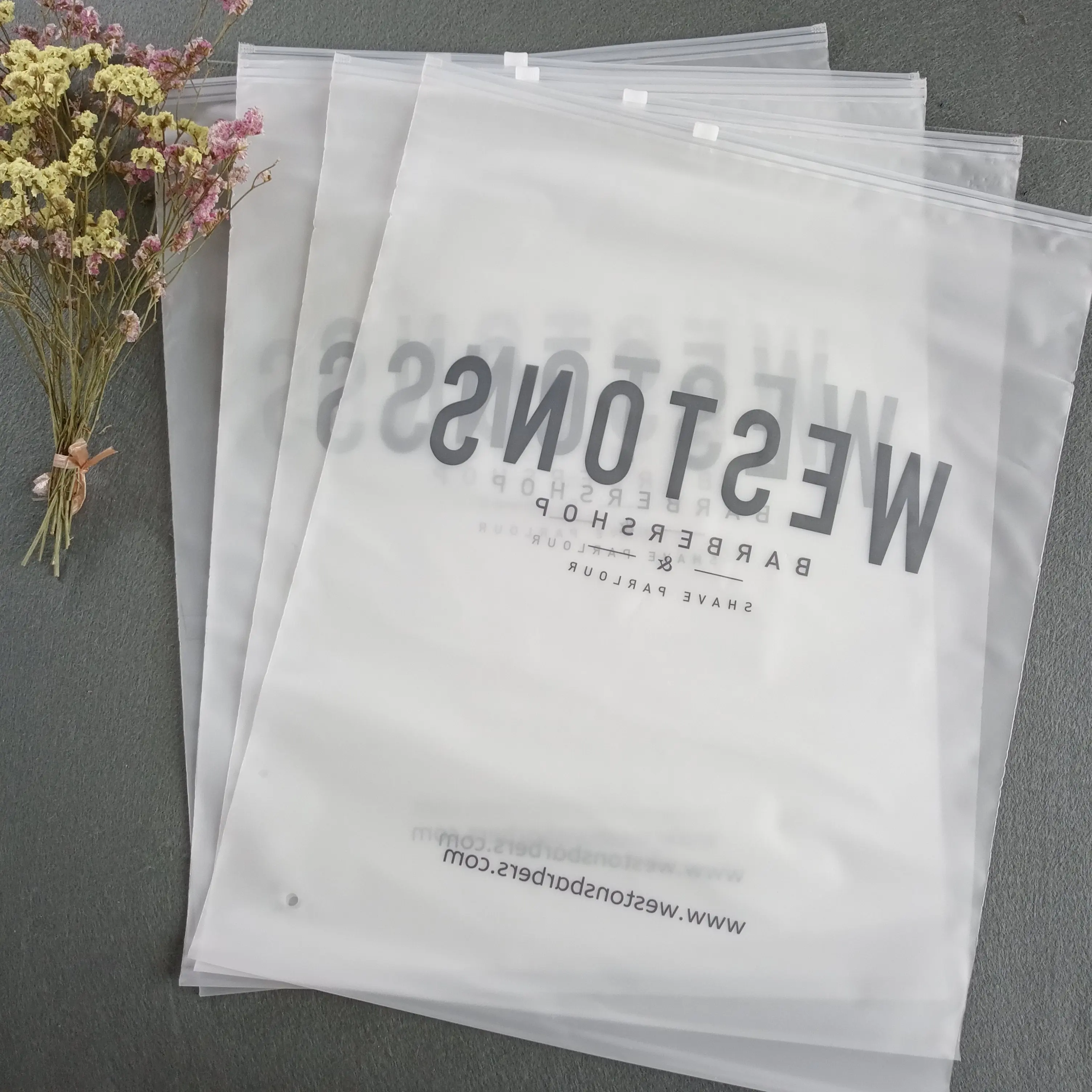 Eco-friendly Printed Biodegradable Frosted sealing zipper lock bag For Clothes Shirt Swimwear Packaging 100pcs
