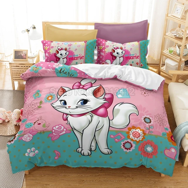 Juego de cama con estampado de Marie Cat para niños, funda nórdica de  poliéster con dibujos animados, funda de almohada, individual, doble, King  Size - AliExpress