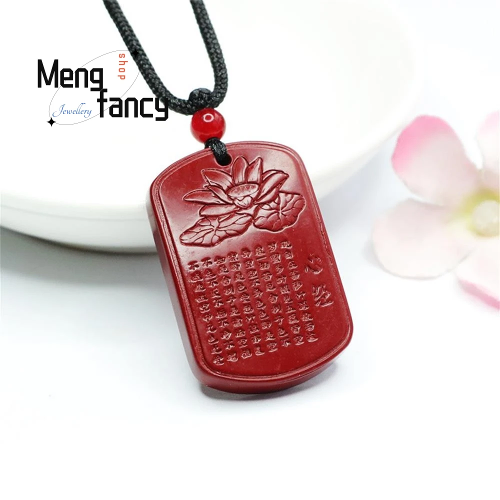 Charms Fashion Natural Cinnabar Purple Gold Sand Lotus Heart Sutra Pendant Amulets Mascots Luxury Jewelry Men Women Holiday Gift