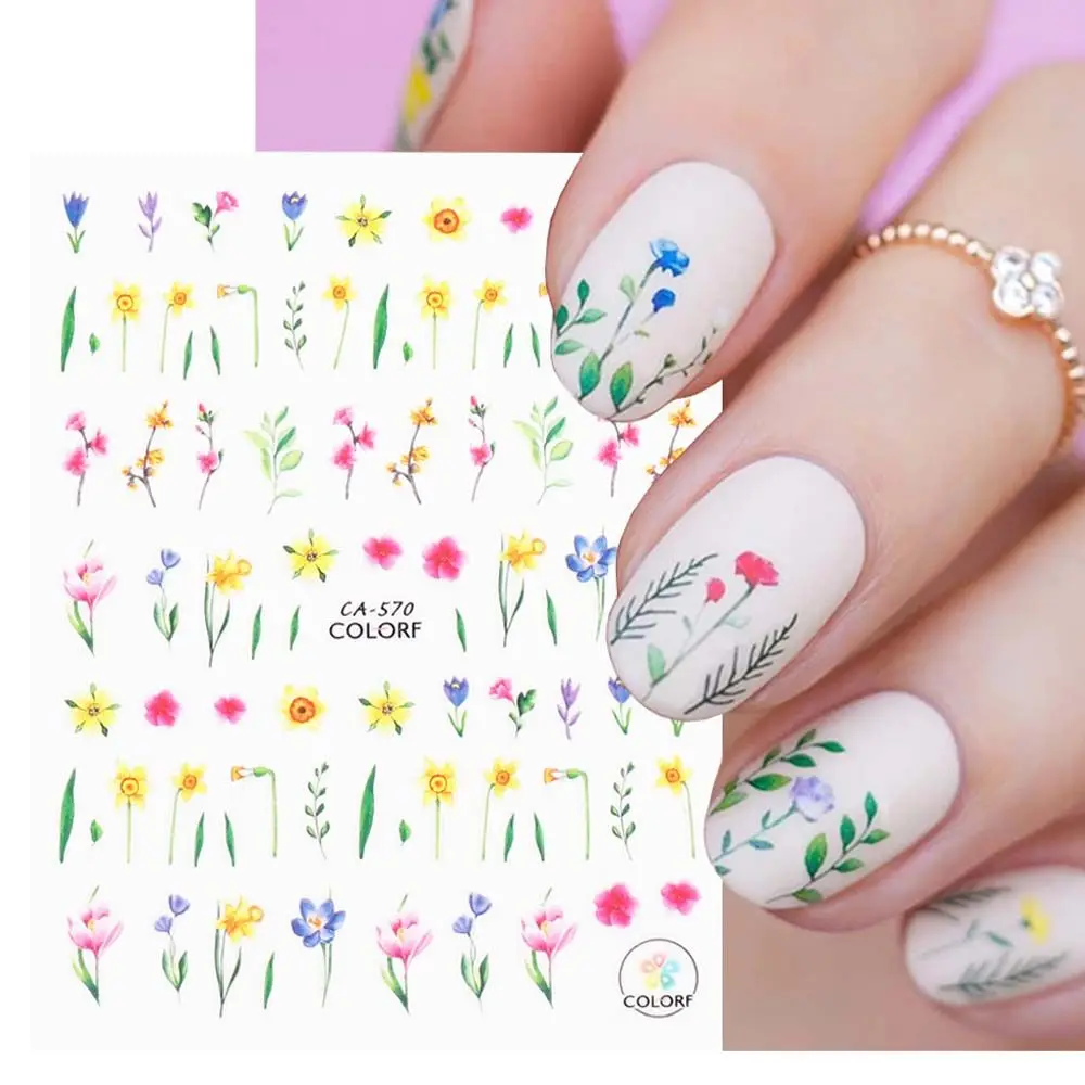 

DIY Manicure Nail Art Decoration Wraps Slider Decals Strawberry Tulip Flower Nails Decals 3D Nail Sticker Floral Nail Foils