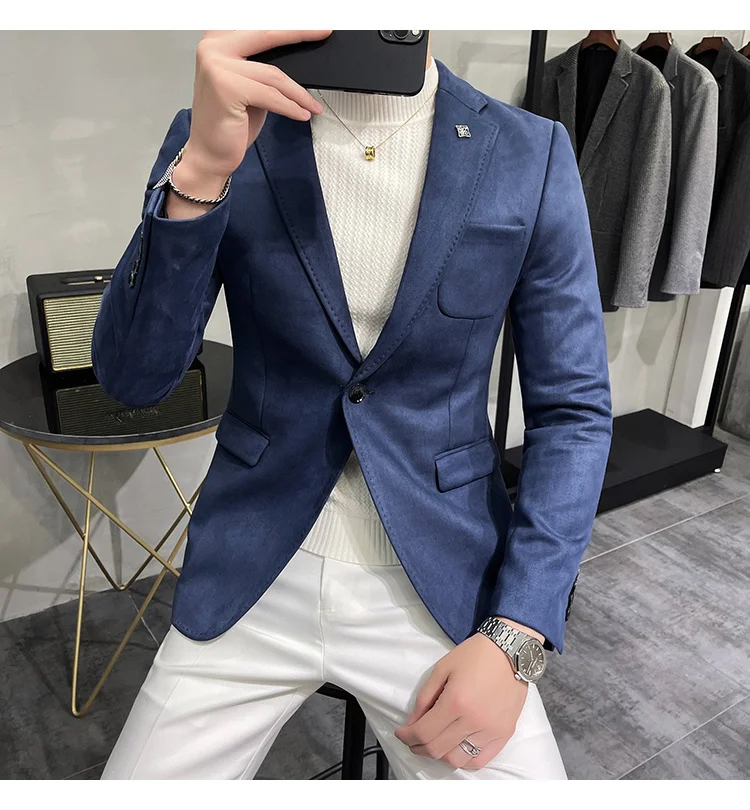 blazer for men wedding Color 6 Costume Homme Deerskin Jacket Suit Men Casual Slim Blazer Hombre Suit Leather Jacket Men Terno Masculino Men Clothing casual blazer