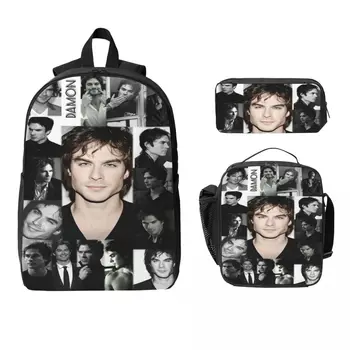 3Pcs Damon Salvatore School bags Set for Kids Pencil Boxes Backpack Sets with Lunch Box For Primary School Students Knapsack 1
