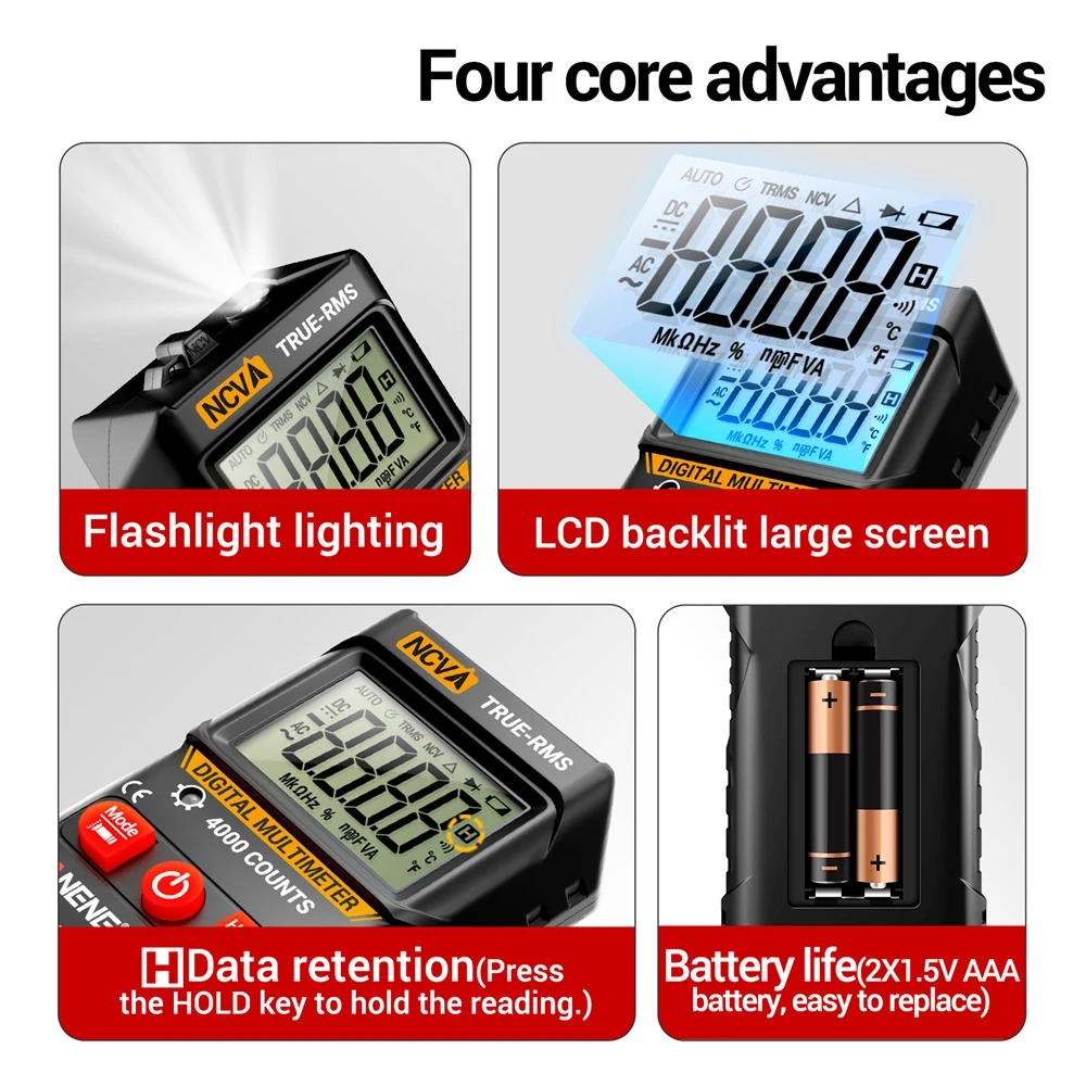 Multimeter 600V AC/DC Voltage Tester NCV 40M&Omega; Resistance Meter 4000 Count M114/M115 with True-RMS & Buzzer Tools
