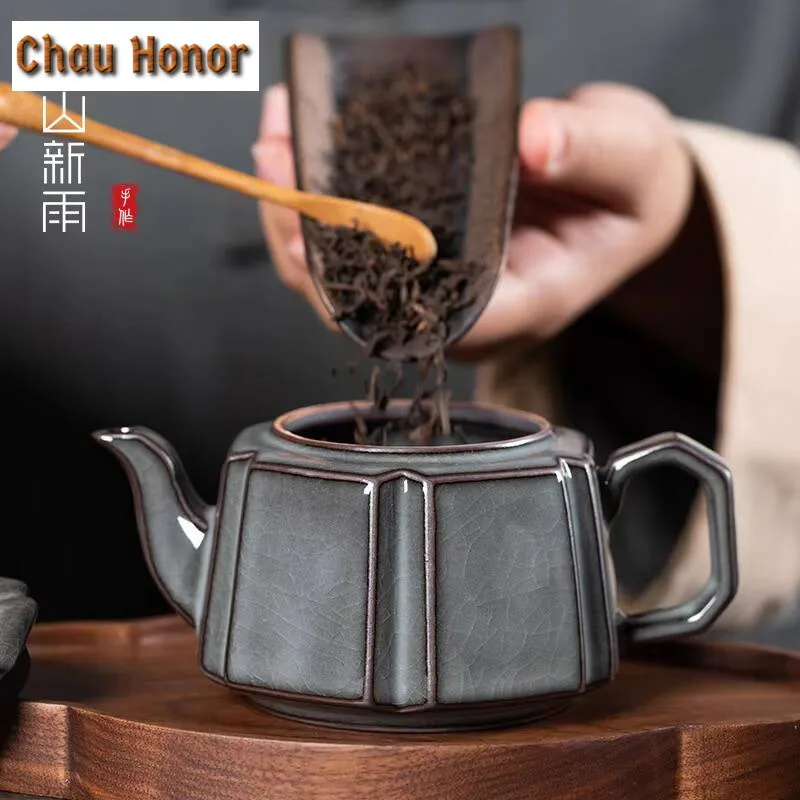265ML Handmade Iron Tire Celadon Teapot Vintage Ice Cracking Glaze Pot Chinese Tea Brewing Kettle Teaset Collection Gift Box