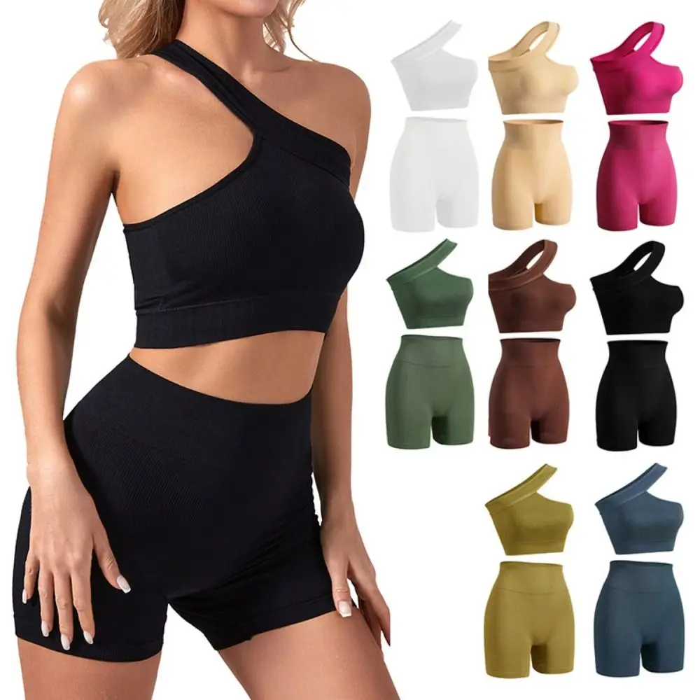 Black Seamless One Shoulder Crop Gym Top