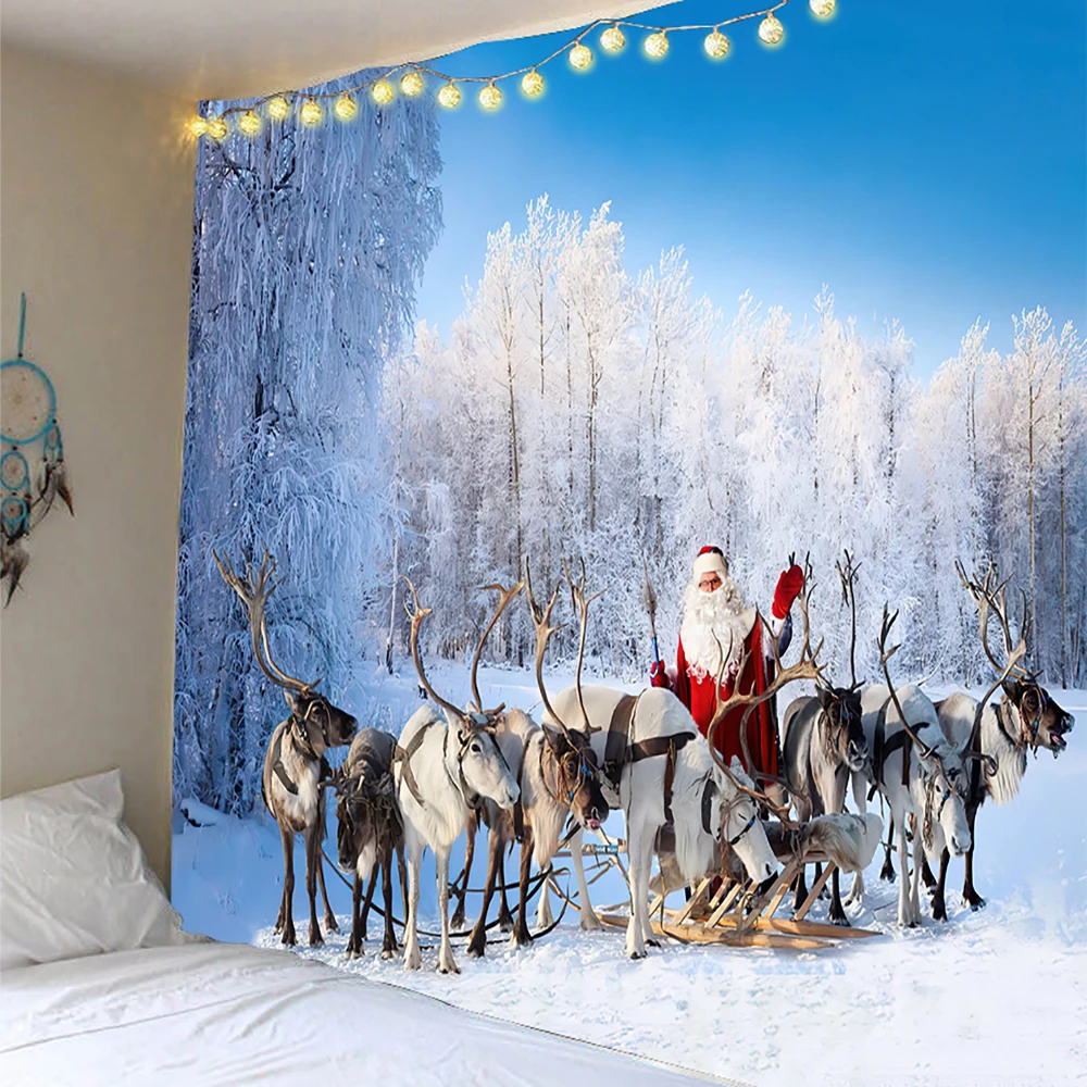 Home Decoration Christmas Tapestry Santa Claus Gift Fireplace Tapestry Wall Decor Background Cloth Living Room Room Decoration tapestry decorations