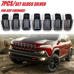7PCS Car Front Bumper Central Grill Cover Trim Replaced Mesh Honeycomb Racing Grilles For Jeep Cherokee 2014 2015 2016 2017 2018