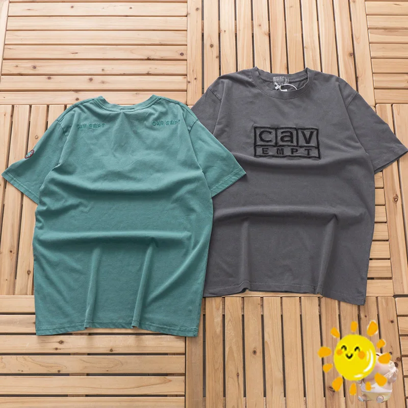 

24SS винтажная промытая коробка логотип вышивка CAV EMPT C.E футболка для мужчин женщин Серый Зеленый Батик CAVEMPT футболка оверсайз Топы